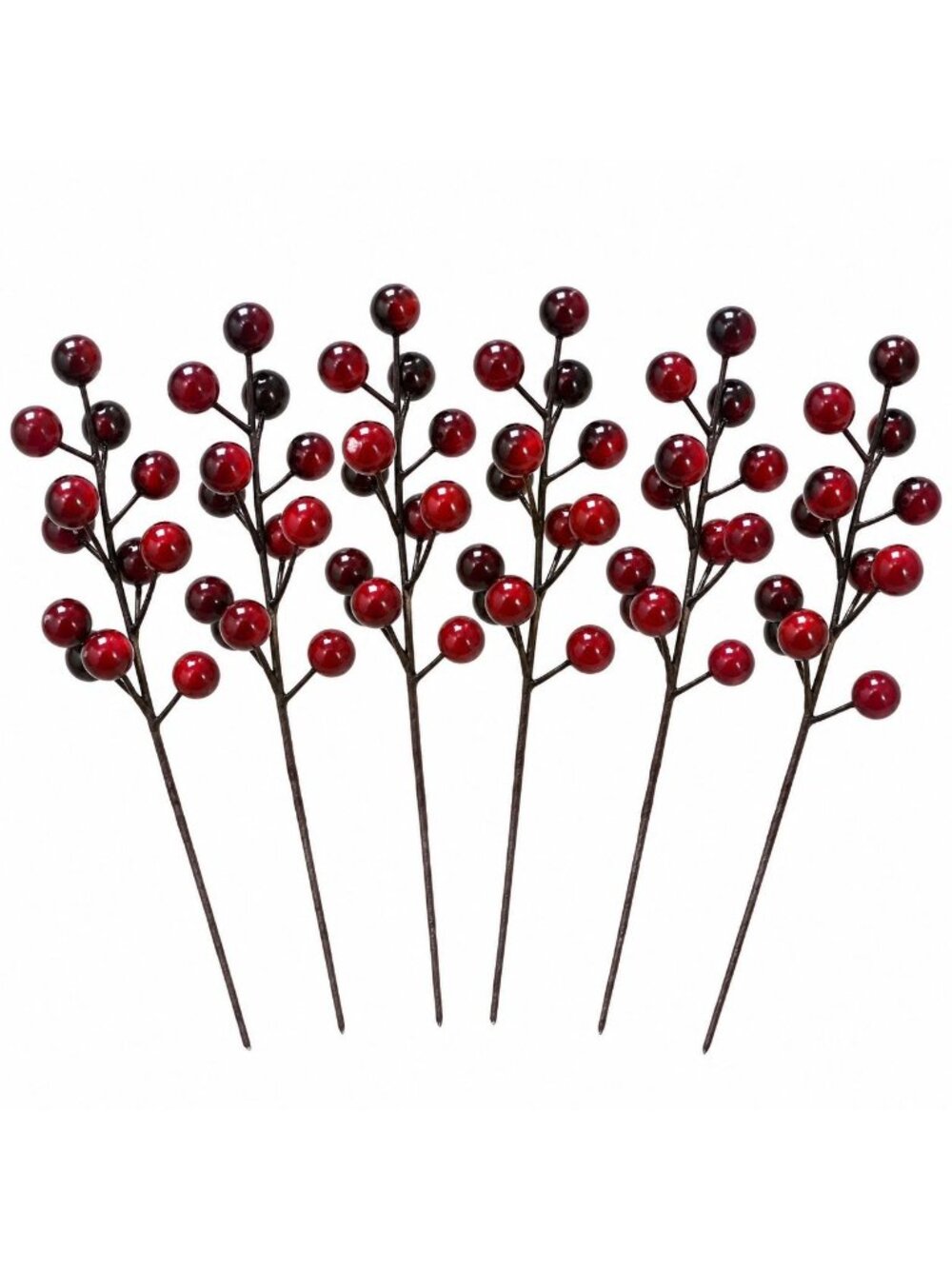 6 Burgundy Berry Picks 8 Inch Artificial Cranberry Red Stems Christmas Wreath Fl